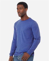 Pretreated BELLA+CANVAS 3501CVC Heather CVC Long Sleeve Tee - Heather True Royal - On Model - Side