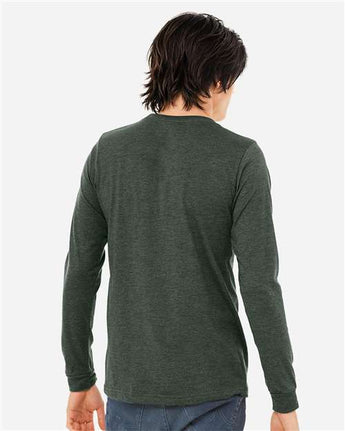 Pretreated BELLA+CANVAS 3501CVC Heather CVC Long Sleeve Tee - Heather Forest - On Model - Back