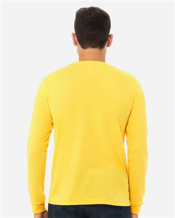 Pretreated BELLA+CANVAS 3501CVC Heather CVC Long Sleeve Tee - Heather Yellow Gold - On Model - Back