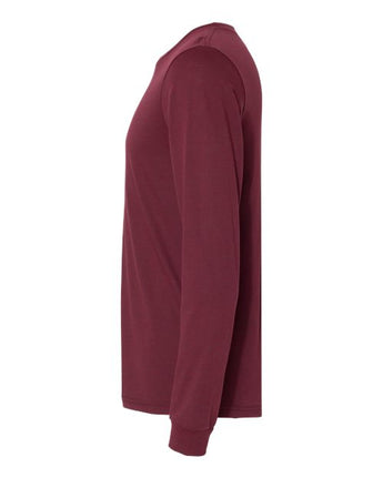 Pretreated BELLA+CANVAS 3501CVC Heather CVC Long Sleeve Tee - Heather Cardinal - Side
