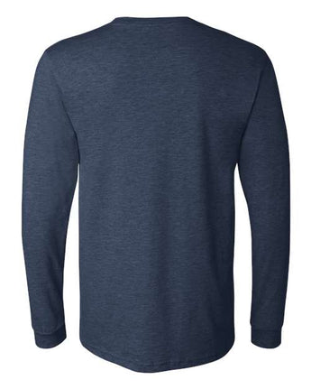 Pretreated BELLA+CANVAS 3501CVC Heather CVC Long Sleeve Tee - Heather Navy - Back