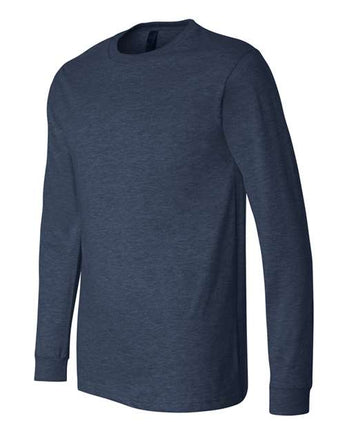 Pretreated BELLA+CANVAS 3501CVC Heather CVC Long Sleeve Tee - Heather Navy - Side
