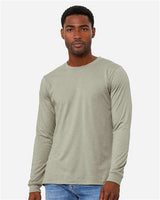 Pretreated BELLA+CANVAS 3501CVC Heather CVC Long Sleeve Tee - Heather Stone - On Model