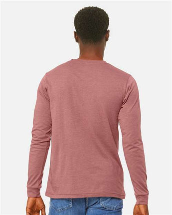 Pretreated BELLA+CANVAS 3501CVC Heather CVC Long Sleeve Tee - Heather Mauve - On Model - Back
