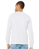 Pretreated BELLA+CANVAS 3501CVC Heather CVC Long Sleeve Tee - Solid White Blend - On Model - Back