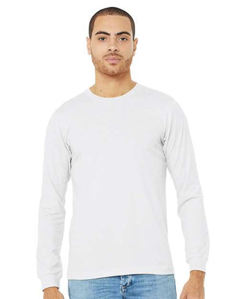 Pretreated BELLA+CANVAS 3501CVC Heather CVC Long Sleeve Tee - Solid White Blend - On Model