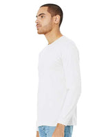 Pretreated BELLA+CANVAS 3501CVC Heather CVC Long Sleeve Tee - Solid White Blend - On Model - Side