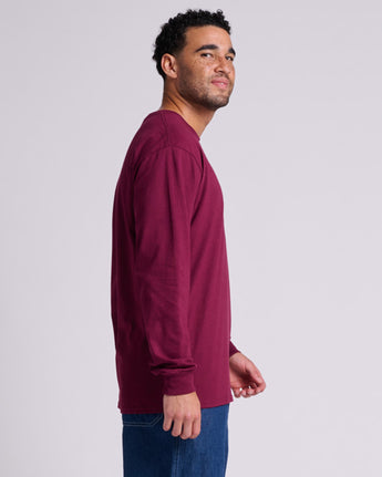 Pretreated JERZEES 363L Classics Unisex Long Sleeve T-Shirt - Maroon - Side