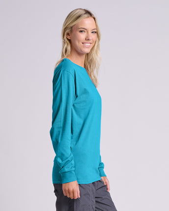 Pretreated JERZEES 363L Classics Unisex Long Sleeve T-Shirt - California Blue - Side