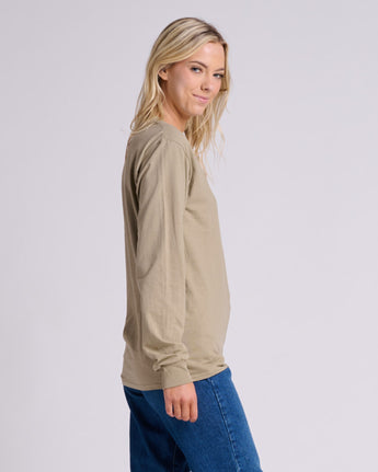 Pretreated JERZEES 363L Classics Unisex Long Sleeve T-Shirt - Khaki Brown - Side