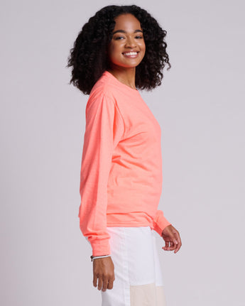 Pretreated JERZEES 363L Classics Unisex Long Sleeve T-Shirt - Retro Heather Coral - Side