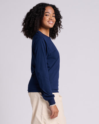 Pretreated JERZEES 363L Classics Unisex Long Sleeve T-Shirt - J. Navy - Side