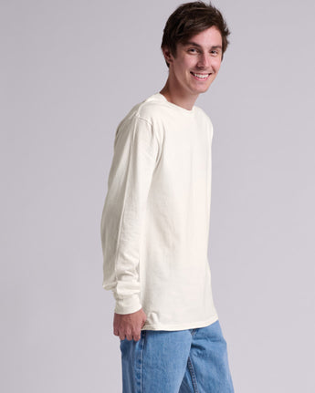 Pretreated JERZEES 363L Classics Unisex Long Sleeve T-Shirt - Sweet Cream Heather - Side