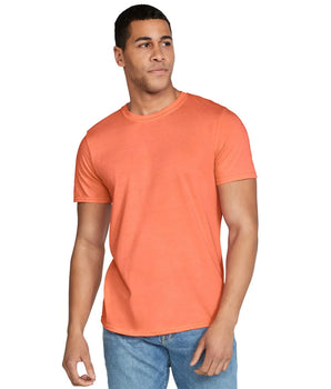 Pretreated Gildan 64000 Softstyle T-Shirt - Model in Heather Orange tee.