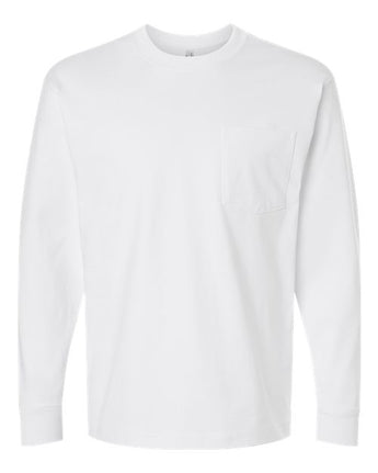 Pretreated American Apparel 9410 Unisex Super Heavyweight Long Sleeve Pocket Tee - White