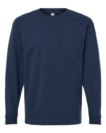 Pretreated American Apparel 9410 Unisex Super Heavyweight Long Sleeve Pocket Tee - Sea Blue