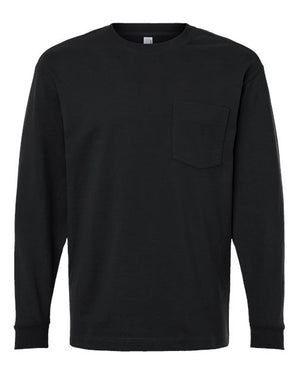 Pretreated American Apparel 9410 Unisex Super Heavyweight Long Sleeve Pocket Tee - Black