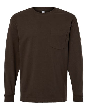 Pretreated American Apparel 9410 Unisex Super Heavyweight Long Sleeve Pocket Tee - Brown
