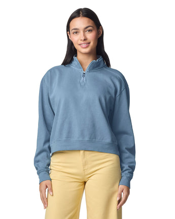 Pretreated Comfort Colors 1580L Women's Mid-Length 1/4 Zip Sweatshirt - Blue Jean