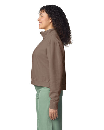 Pretreated Comfort Colors 1580L Women's Mid-Length 1/4 Zip Sweatshirt - Espresso - Side