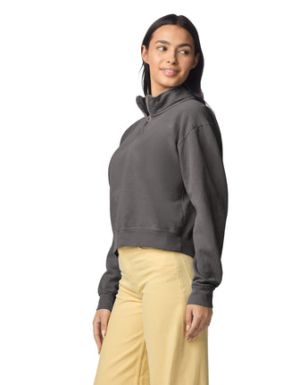 Pretreated Comfort Colors 1580L Women's Mid-Length 1/4 Zip Sweatshirt - Pepper - Side