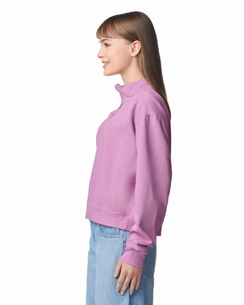 Pretreated Comfort Colors 1580L Women's Mid-Length 1/4 Zip Sweatshirt - Rose Quartz - Side