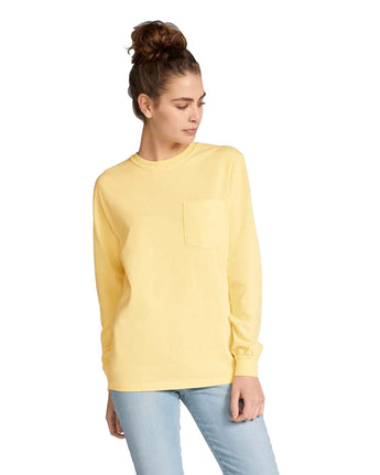 Pretreated Comfort Colors 4410 Heavyweight Adult Long Sleeve Pocket T-Shirt - Butter