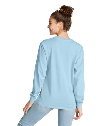 Pretreated Comfort Colors 4410 Heavyweight Adult Long Sleeve Pocket T-Shirt - Chambray - Back