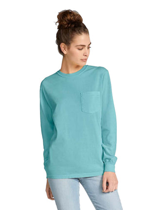 Pretreated Comfort Colors 4410 Heavyweight Adult Long Sleeve Pocket T-Shirt - Chalky Mint