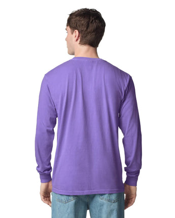 Pretreated Comfort Colors 4410 Heavyweight Adult Long Sleeve Pocket T-Shirt - Violet - Back