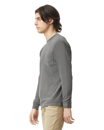 Pretreated Comfort Colors 4410 Heavyweight Adult Long Sleeve Pocket T-Shirt - Grey - Side