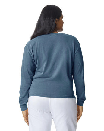 Pretreated Comfort Colors 4410 Heavyweight Adult Long Sleeve Pocket T-Shirt - Blue Jean - Back