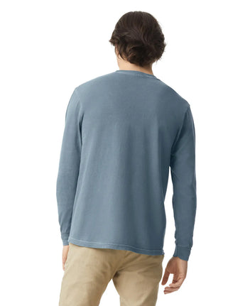 Pretreated Comfort Colors 4410 Heavyweight Adult Long Sleeve Pocket T-Shirt - Ice Blue - Back