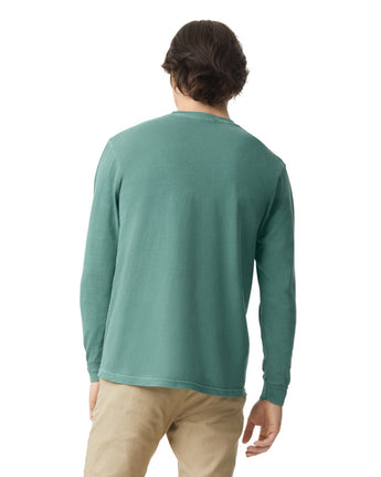 Pretreated Comfort Colors 4410 Heavyweight Adult Long Sleeve Pocket T-Shirt - Light Green - Back