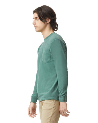 Pretreated Comfort Colors 4410 Heavyweight Adult Long Sleeve Pocket T-Shirt - Light Green - Side