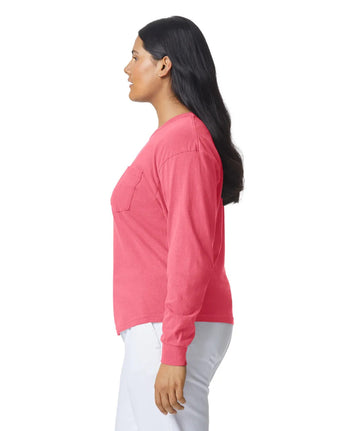 Pretreated Comfort Colors 4410 Heavyweight Adult Long Sleeve Pocket T-Shirt - Watermelon - Side