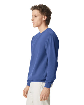 Pretreated Comfort Colors 1566 Adult Crewneck Sweatshirt - Flo Blue - Side