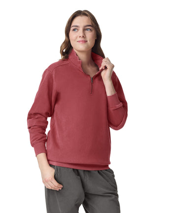 Pretreated Comfort Colors 1580 Adult 1/4 Zip Sweatshirt - Crimson - Side