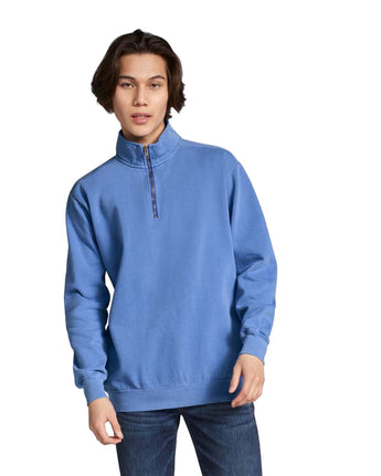 Pretreated Comfort Colors 1580 Adult 1/4 Zip Sweatshirt - Flo Blue