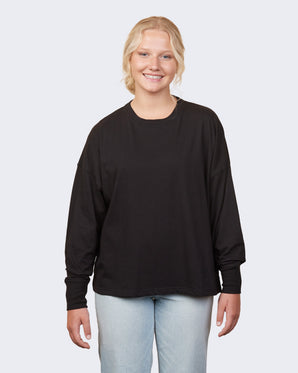 Pretreated Enza 14379 Ladies Essential Boxy Long Sleeve Tee - Black