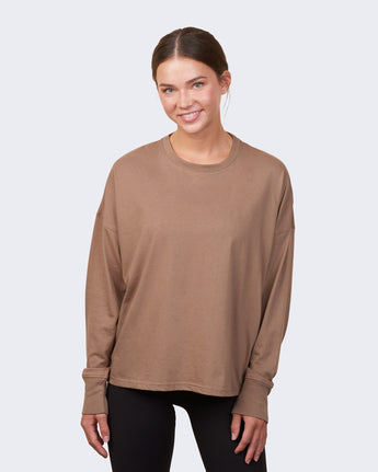 Pretreated Enza 14379 Ladies Essential Boxy Long Sleeve Tee - Brown Sugar