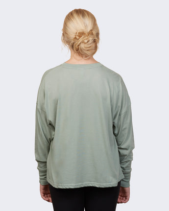 Pretreated Enza 14379 Ladies Essential Boxy Long Sleeve Tee - Greenstone - Back
