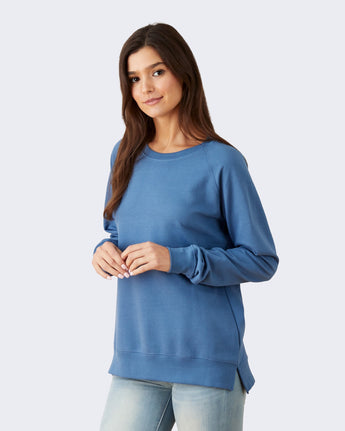 Pretreated Enza 32579 Ladies Midweight PFC Pullover Crew - Stellar Blue - Side
