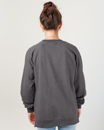Pretreated Enza 32579 Ladies Midweight PFC Pullover Crew - Dark Heather - Back