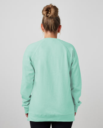 Pretreated Enza 32579 Ladies Midweight PFC Pullover Crew - Faded Seaglass - Back