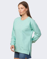 Pretreated Enza 32579 Ladies Midweight PFC Pullover Crew - Faded Seaglass - Side