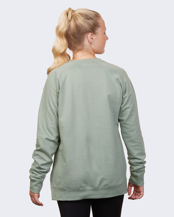 Pretreated Enza 32579 Ladies Midweight PFC Pullover Crew - Greenstone - Back