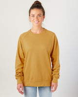Pretreated Enza 32579 Ladies Midweight PFC Pullover Crew - Heather Mustard