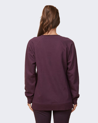 Pretreated Enza 32579 Ladies Midweight PFC Pullover Crew - Midnight Plum - Back