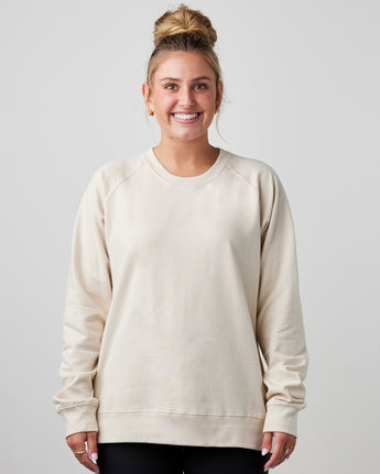 Pretreated Enza 32579 Ladies Midweight PFC Pullover Crew - Oyster Shell